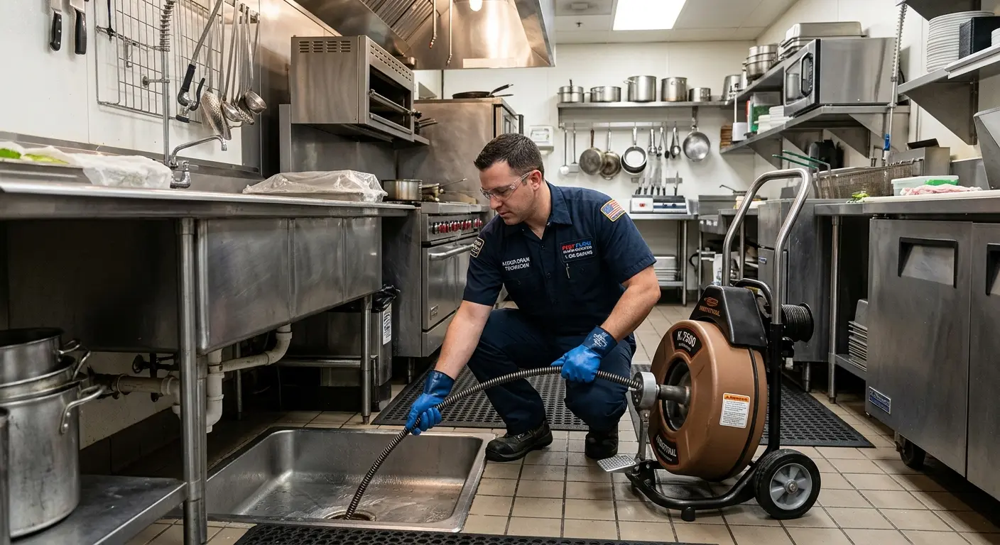 Commercial drain cleaning service in a restaurant kitchen in Bellefontaine Neighbors